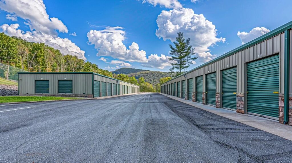 a panoramic view of a modern, well-organized storage facility in hudson valley, showcasing pristine, climate-controlled units under bright, natural lighting, emphasizing the professionalism and reliability of storage solutions.