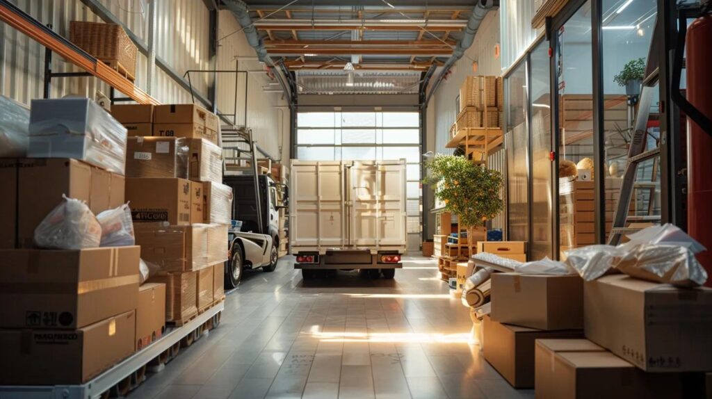 a vivid comparison scene showcases a cluttered diy packing space filled with boxes and bubble wrap on one side, contrasted against a sleek, organized moving truck operated by professional movers on the other, encapsulating the theme of balancing cost-efficiency and safety in relocation.