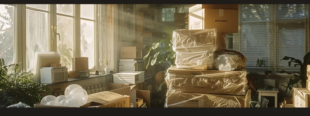 a stack of sturdy boxes and bubble wrap neatly arranged, ready for packing essential items for a long-distance move.