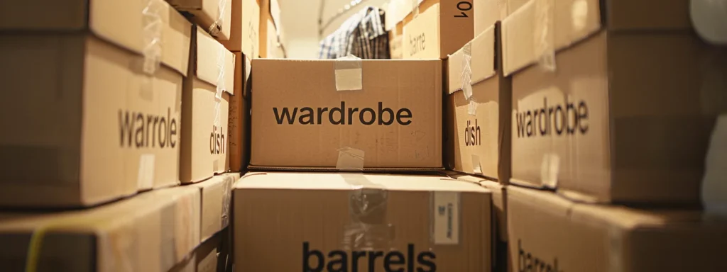 a stack of sturdy cardboard boxes labeled