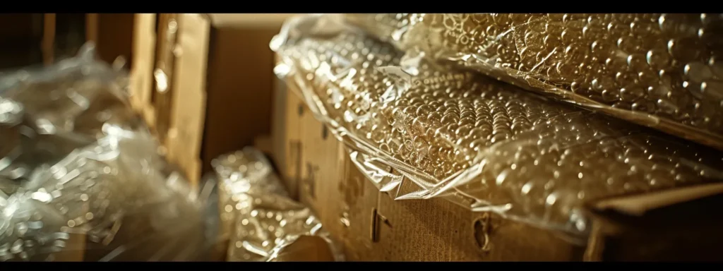 a stack of sturdy cardboard boxes filled with bubble wrap, labeled and sealed with specialty tape, ready for a long distance relocation.