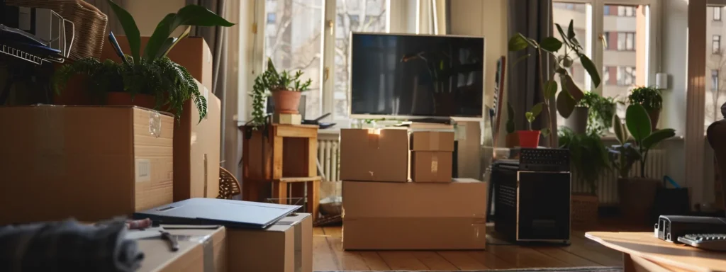 carefully packing electronics, important documents, and cherished items into sturdy boxes for a long-distance move.