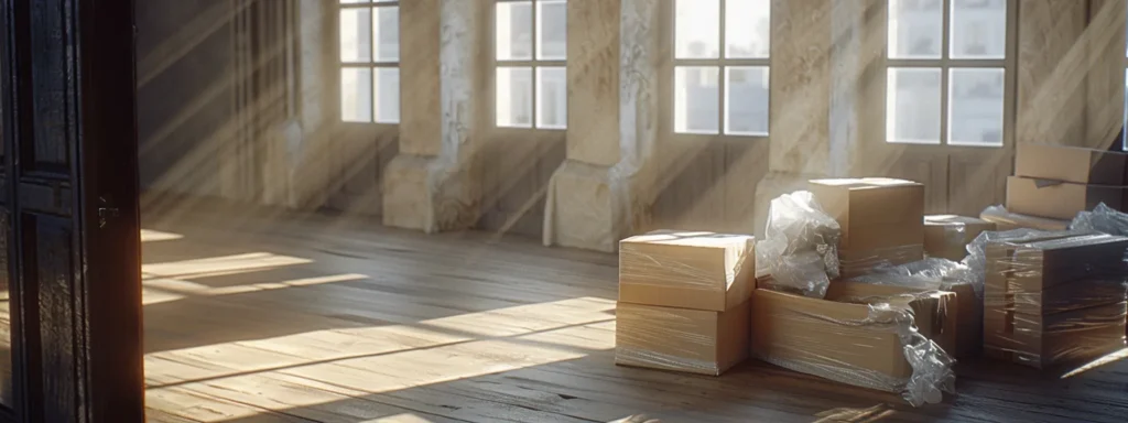 neatly stacked cardboard boxes and bubble wrap in a spacious, well-lit room, emphasizing efficient use of packing materials during a long-distance move.