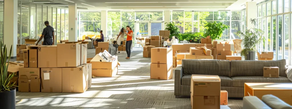 a family carefully packing boxes with professional movers in the background, showcasing the decision-making process between hiring professionals and opting for diy packing.