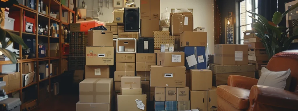 a neatly organized stack of labeled moving boxes, ready to be loaded onto a truck for a stress-free long distance move.