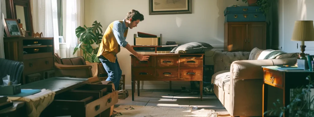 carefully examining the furniture for damage before skillfully reassembling it in a well-organized and thoughtfully arranged new home environment.