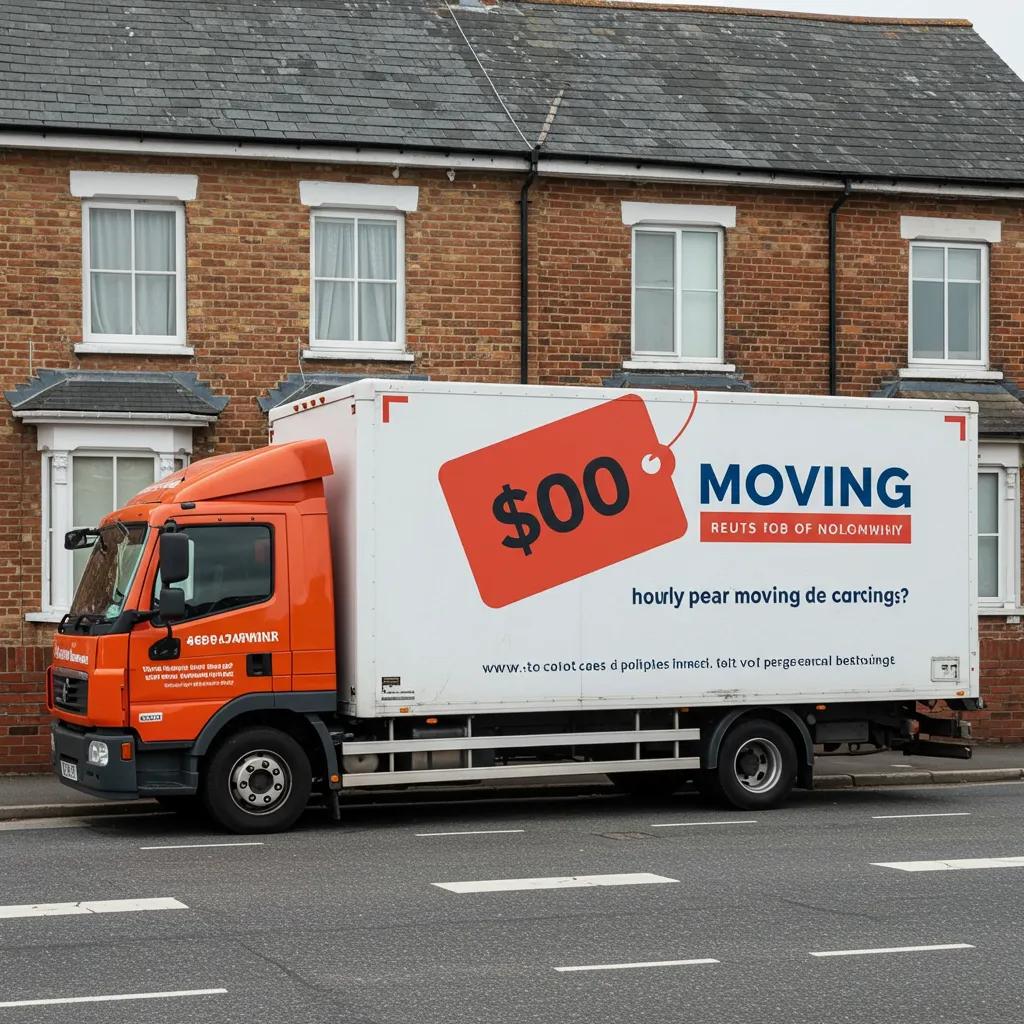 Moving truck with pricing details parked in a Hudson Valley neighborhood, representing hourly local moving costs