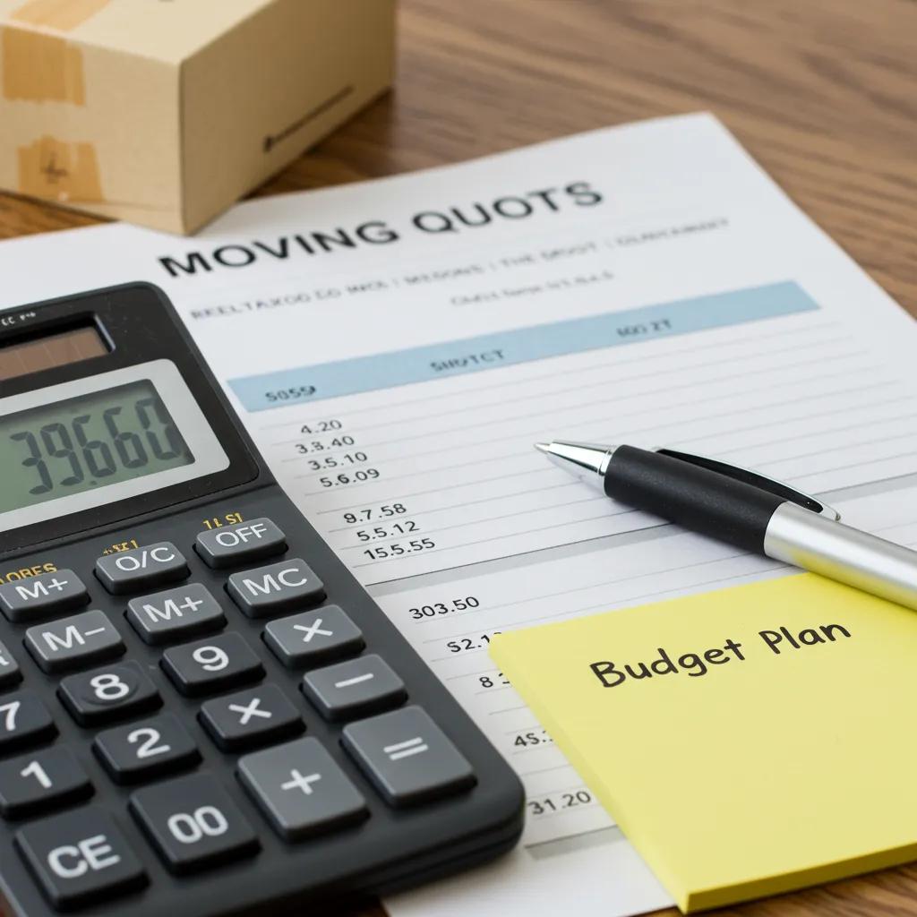 Calculator and budget planning materials for estimating moving costs from New York