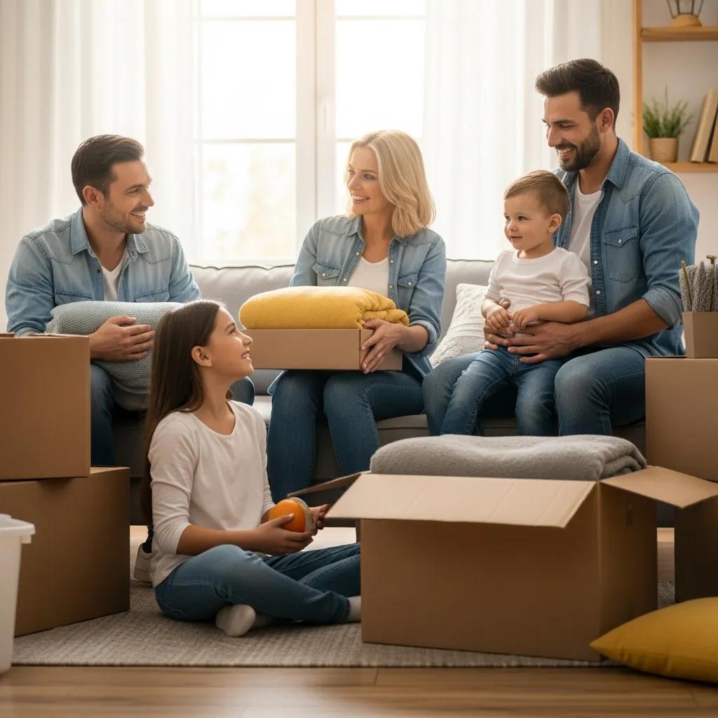 Family packing for a move in Poughkeepsie, showcasing excitement and organization