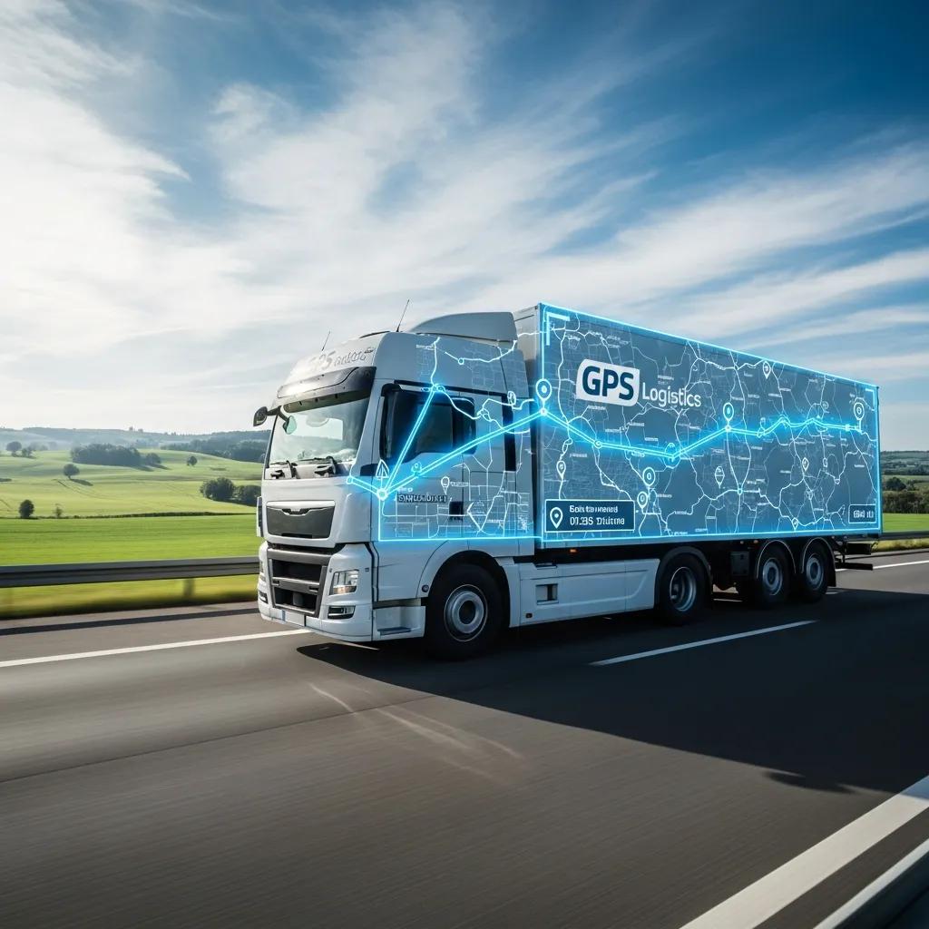 GPS-tracked moving truck on highway with digital map overlay, representing efficient logistics and fast delivery for long-distance moves from Hudson Valley to Florida.