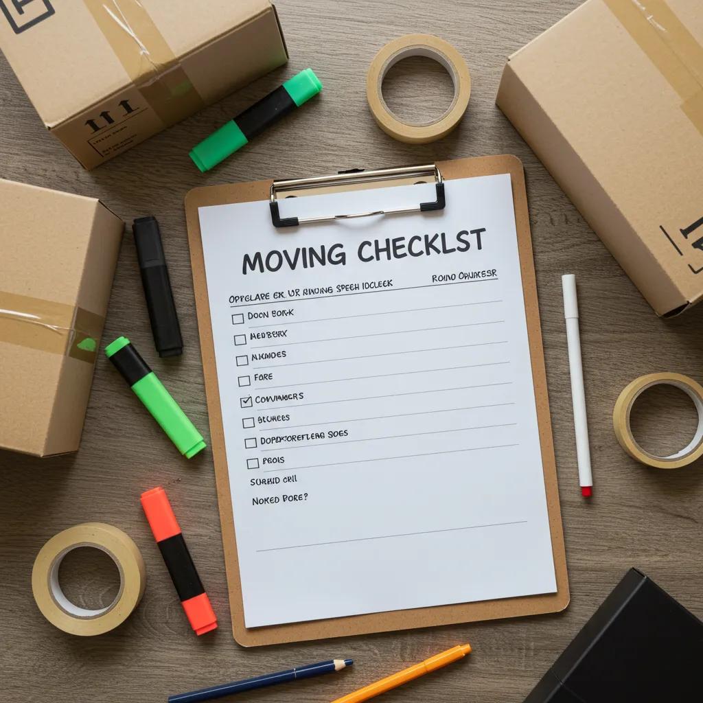 Organized moving checklist with packing supplies, emphasizing preparation for a move