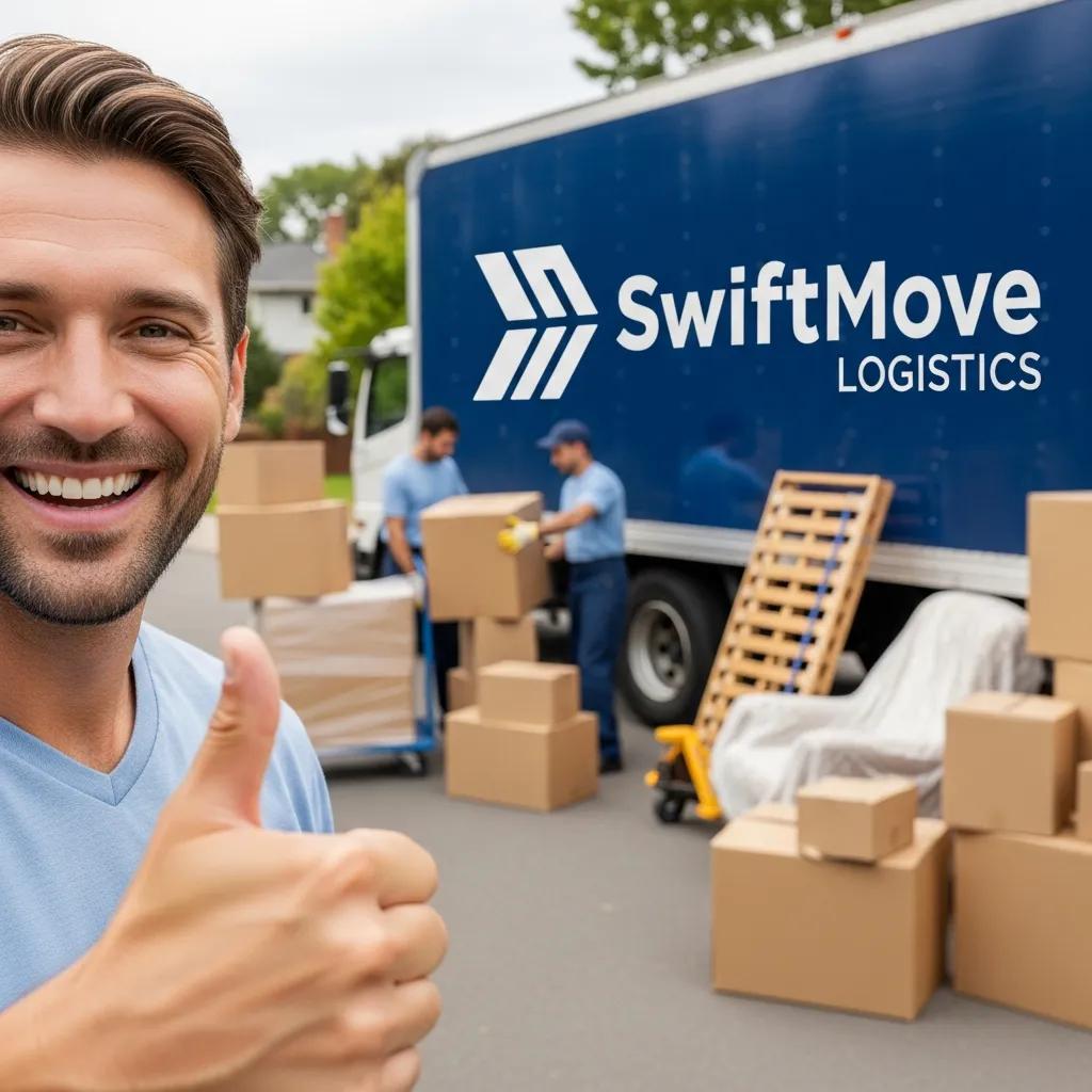 Satisfied customer giving a thumbs-up next to a moving truck, representing positive testimonials and customer satisfaction for 845 Move Now, a local moving company in Highland, NY.