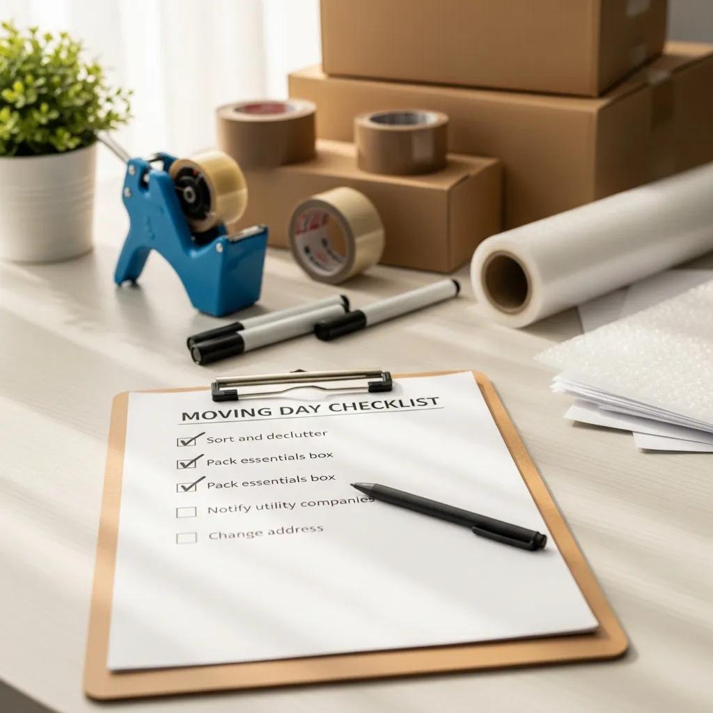 Organized moving checklist with packing materials for a stress-free move