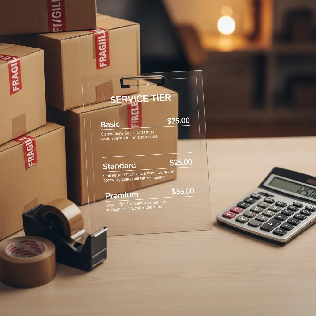 Transparent pricing sheet and moving supplies, illustrating affordable moving services in Gardiner NY