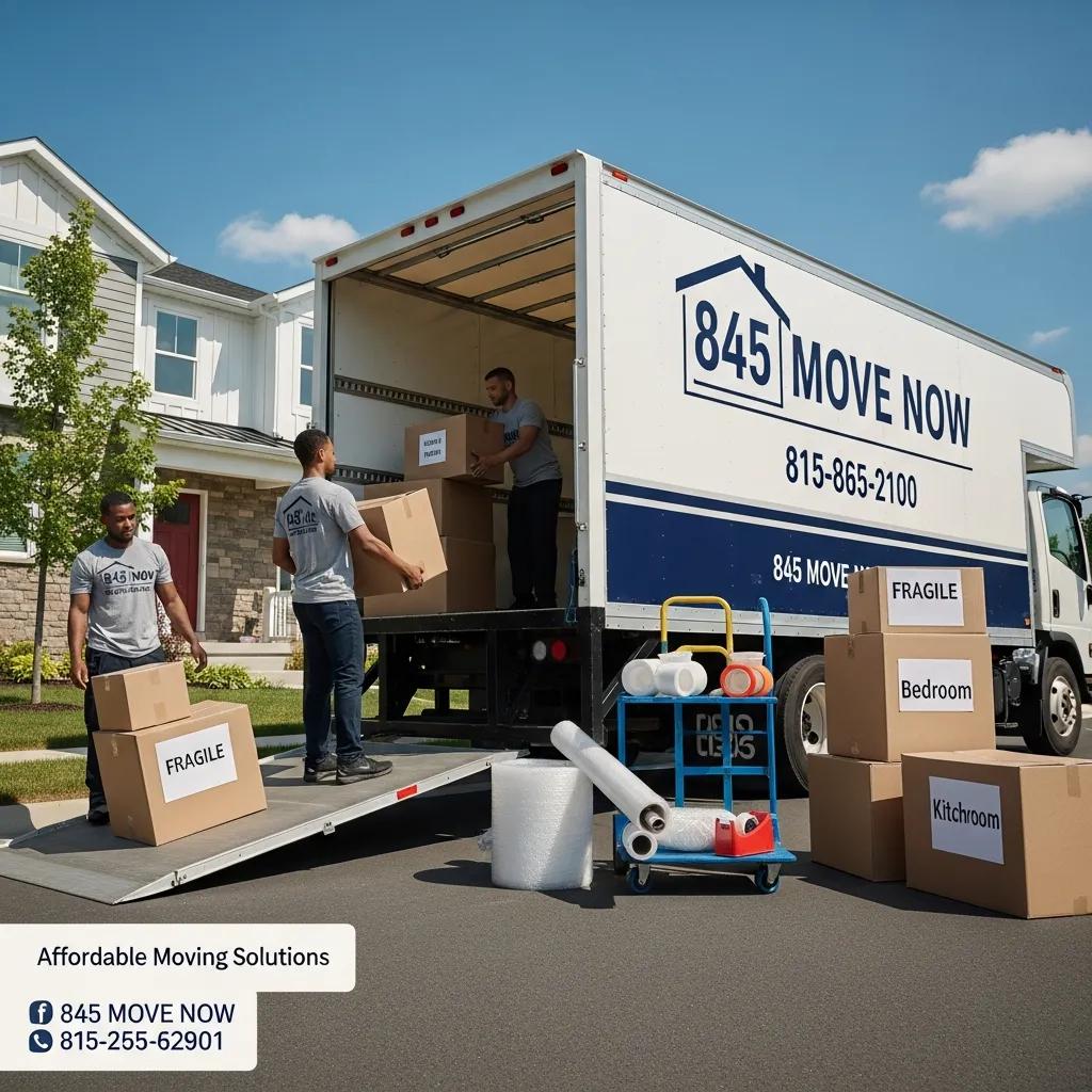 Local moving truck and packing materials representing affordable moving services