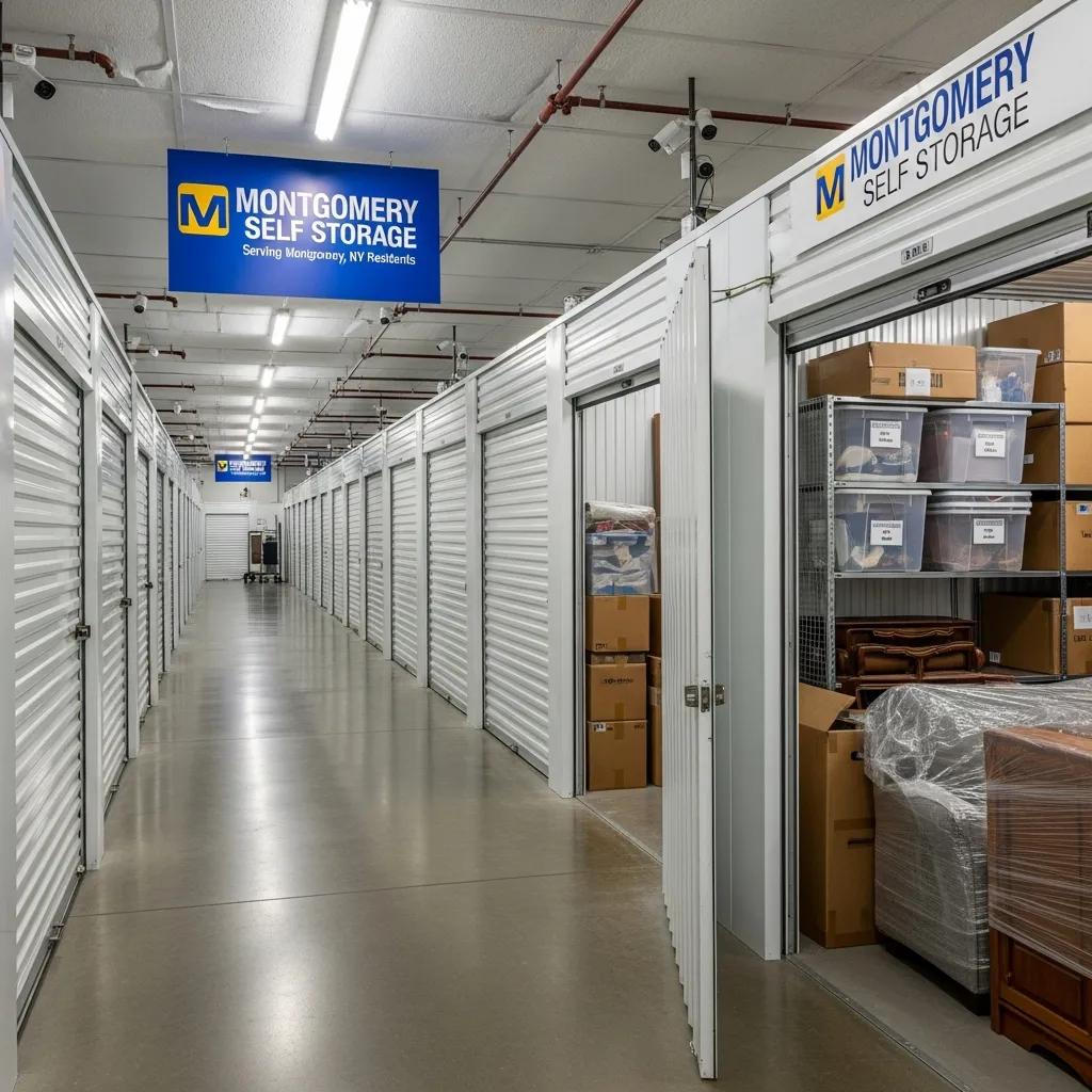 Organized storage facility in Montgomery, NY, highlighting packing and storage services