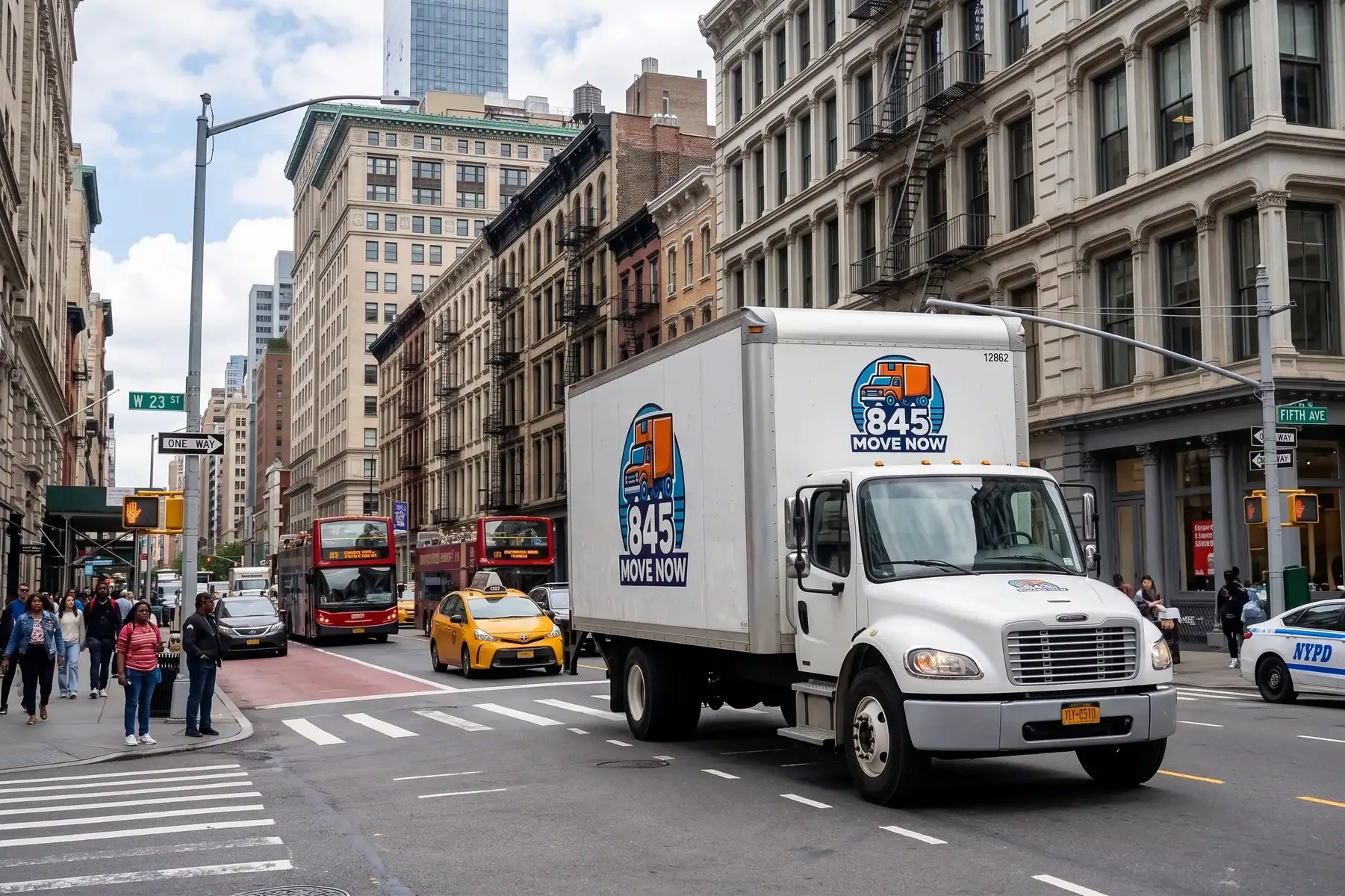 Moving truck on Fifth Avenue near West 23rd Street