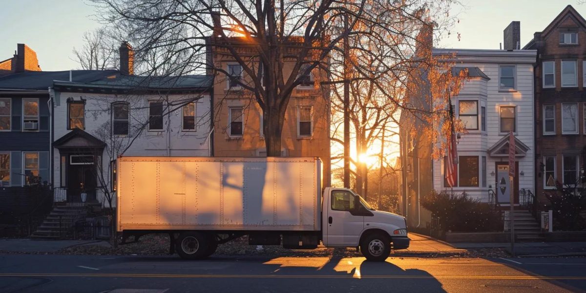 a dynamic split-scene photograph contrasts a modern hudson valley moving service with a traditional moving truck, capturing the essence of innovation versus nostalgia under soft afternoon light.