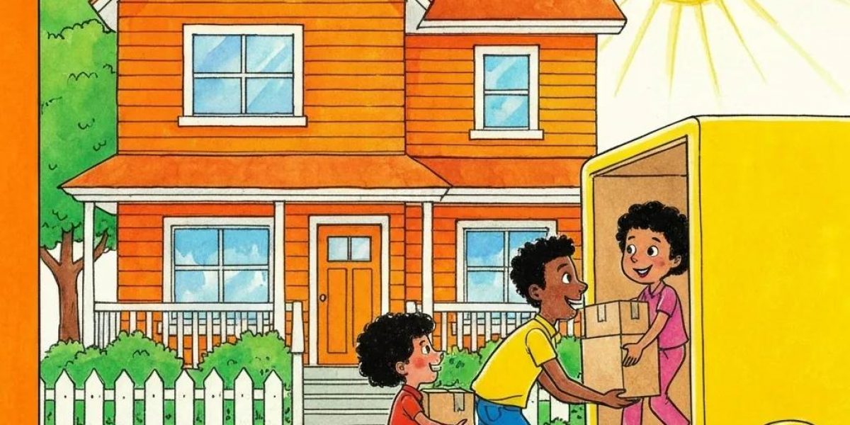 d33fa052-f08e-4ff2-8161-eefee88e4406.webp Children helping with moving boxes into a yellow moving truck in front of an orange house, representing the family-friendly services of 845 Move Now, a Hudson Valley long-distance moving company.