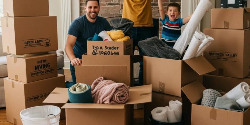 Family packing for a move in Hudson Valley, showcasing excitement and preparation for relocation