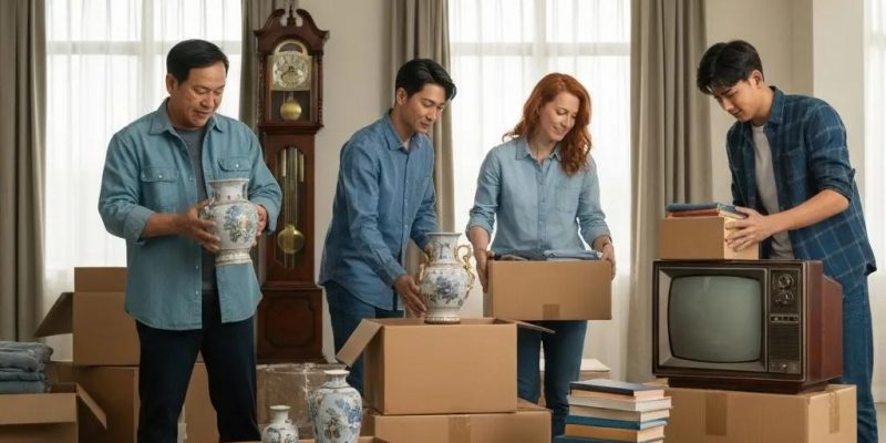 Family packing high-value items for a move, emphasizing Full Value Protection