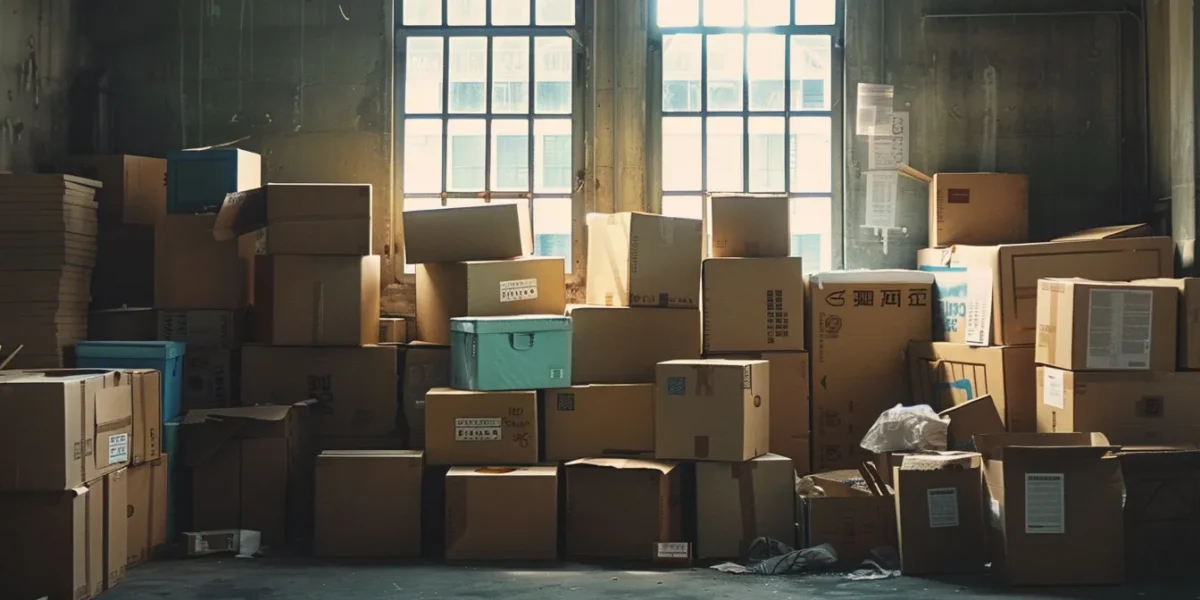 in a clutter-free room, neatly stacked moving boxes labeled with destination cities await transport, showcasing the efficiency of streamlined packing.