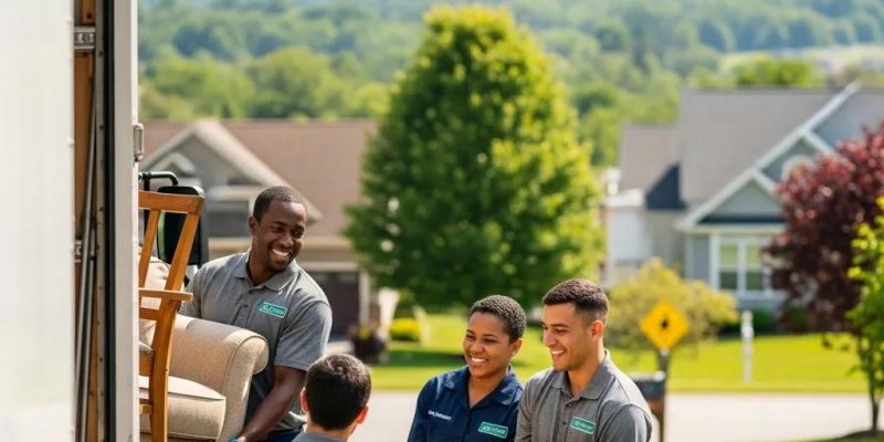 Local moving crew from 845 Move Now loading furniture into a truck in Hudson Valley, NY, showcasing teamwork and professionalism in a residential setting.