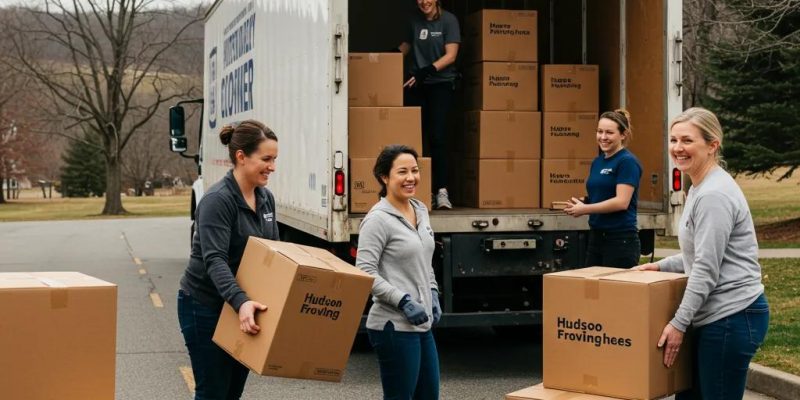 Moving team from 845 Move Now LLC packing boxes into a truck in Hudson Valley, showcasing professionalism and teamwork in relocation services.