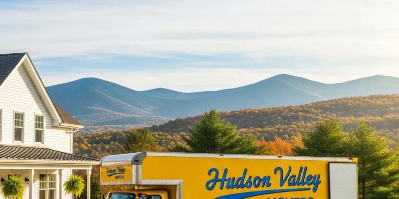 Moving truck in Hudson Valley with scenic landscape, representing local moving services