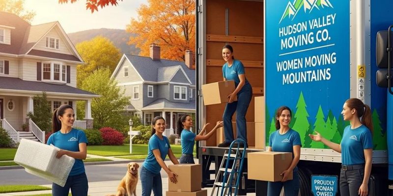 Woman-owned moving company team packing and loading boxes in Hudson Valley